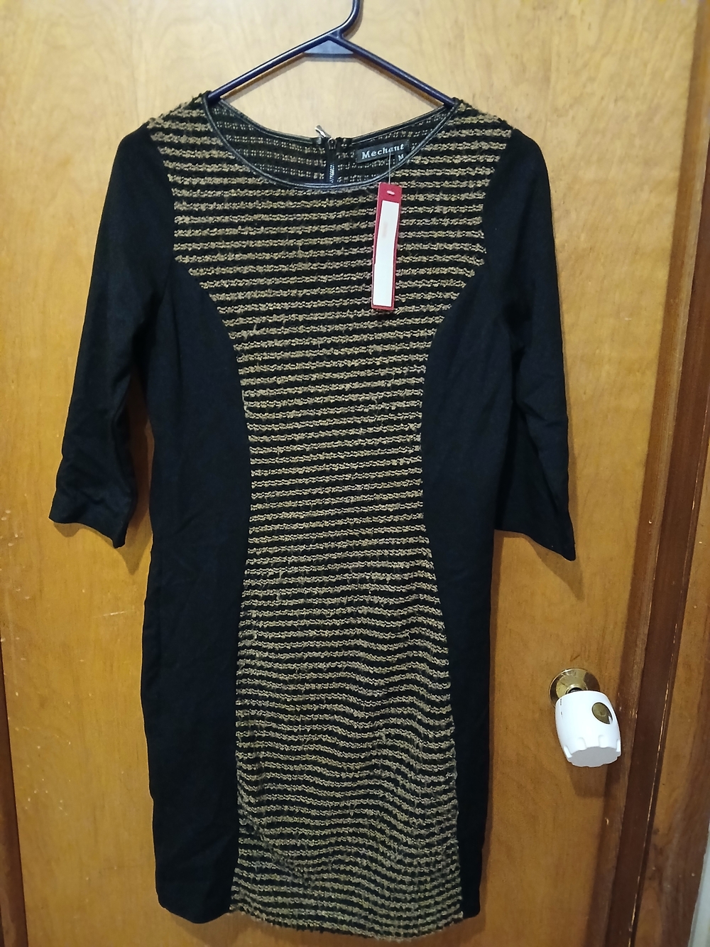 Mechant Black Dress with Gold Striped Front Panel